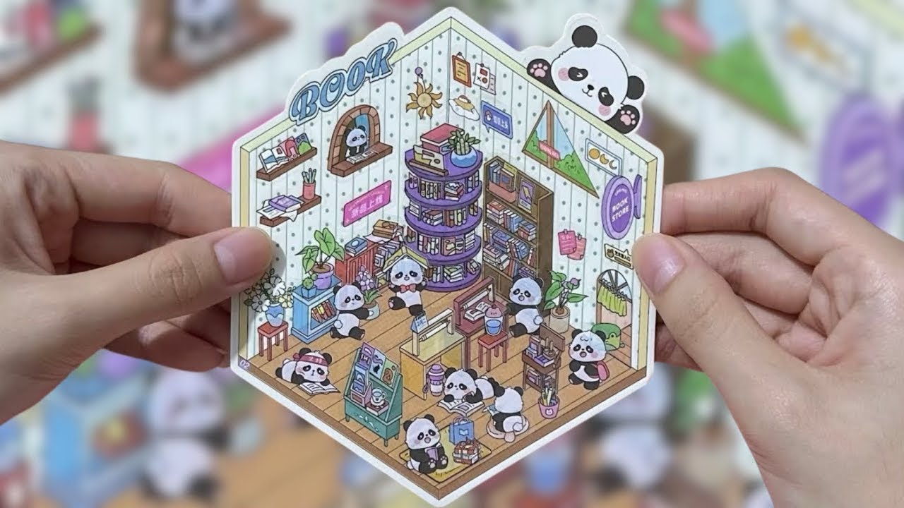 21-ASMR building Panda’s Book Store🐼📕 with 3D Sence Sticker Landscape | Mooni Craft 🌙
