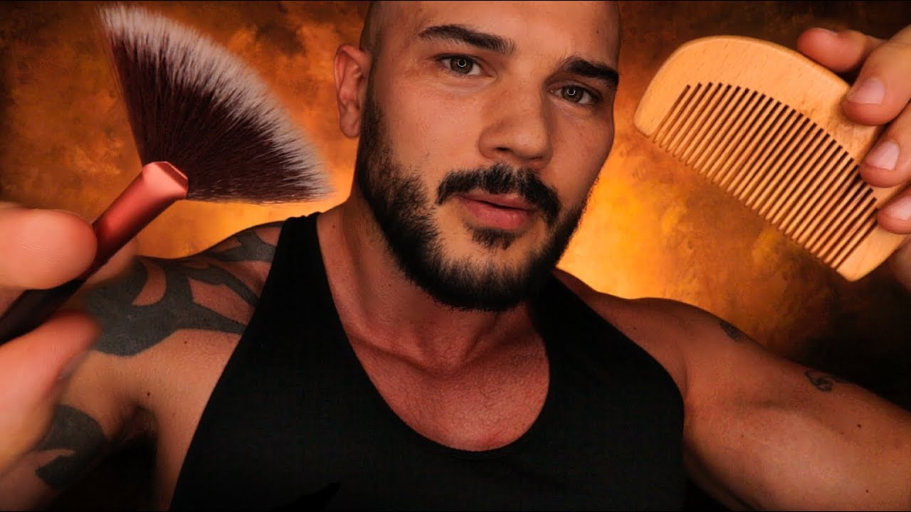 ASMR Helping You to Sleep (Hair Combing & Face Brushing) - Male Personal Attention Sleep Whispers