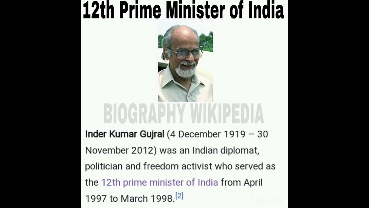 12th Prime Minister of India Inder Kumar Gujral