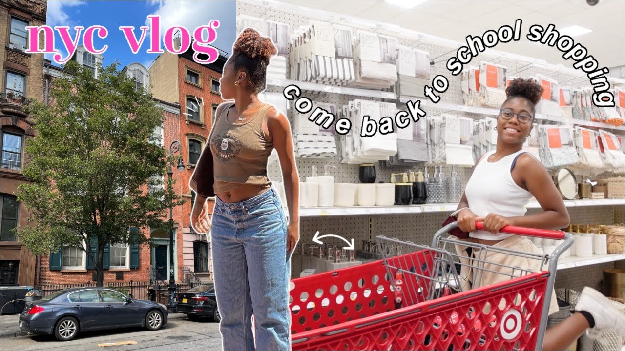 nyc vlog | come back to school shopping with me (school supplies + thrifting + try on haul)