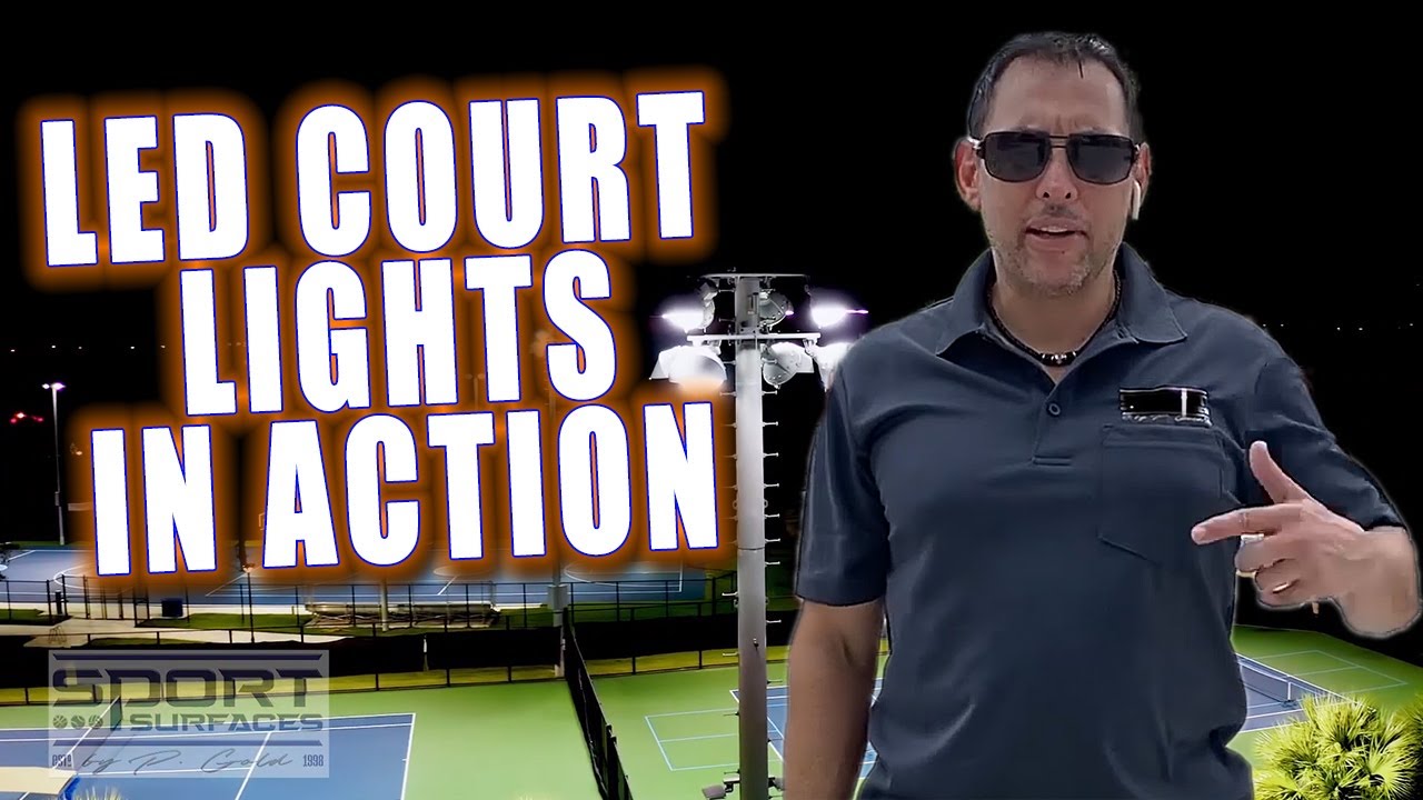 HOW TO LIGHT A TENNIS COURT AT NIGHT: Drone Footage of Sport Surfaces installed LED Lighting Poles