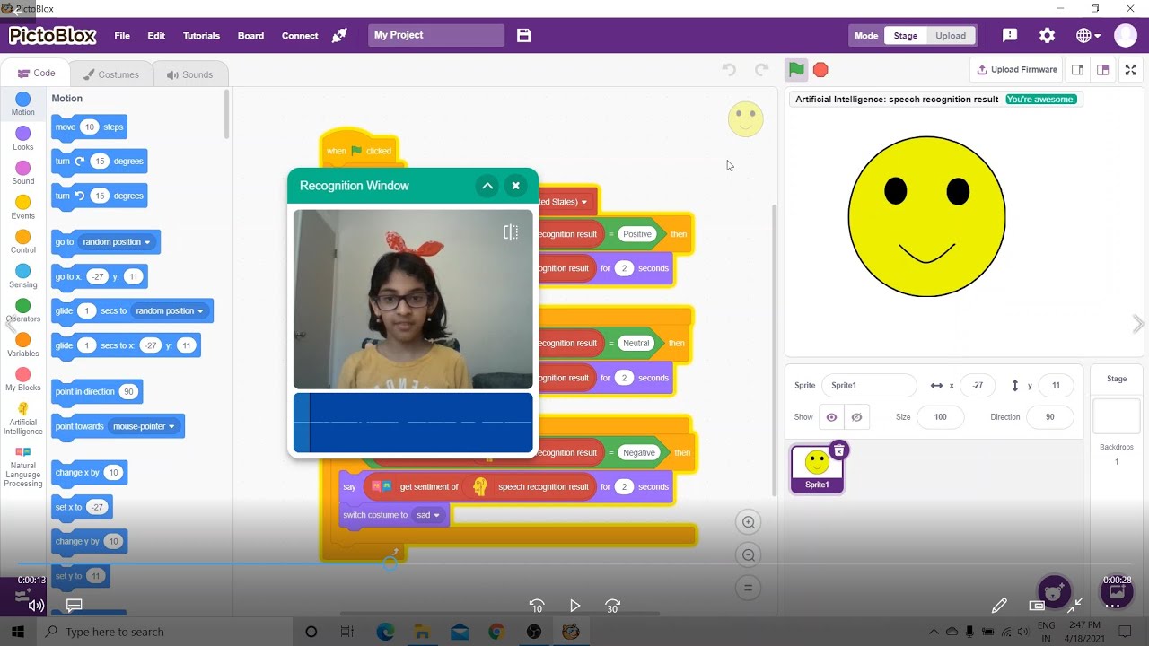 Speech Emotion Recognition #NaturalLanguageProcessing #ArtificialIntelligence #Scratch #Pictoblox
