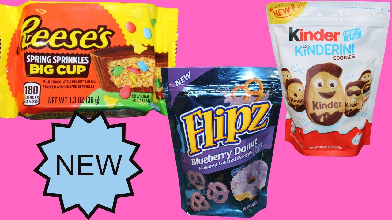 Reese’s Spring Sprinkles Big Cup, Flipz Blueberry Donut Covered Pretzels & Kinder Kinderini Cookies