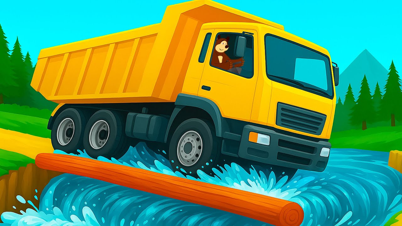 Dump Truck Crossing River - Building Bridges Across Rivers | Construction Vehicles