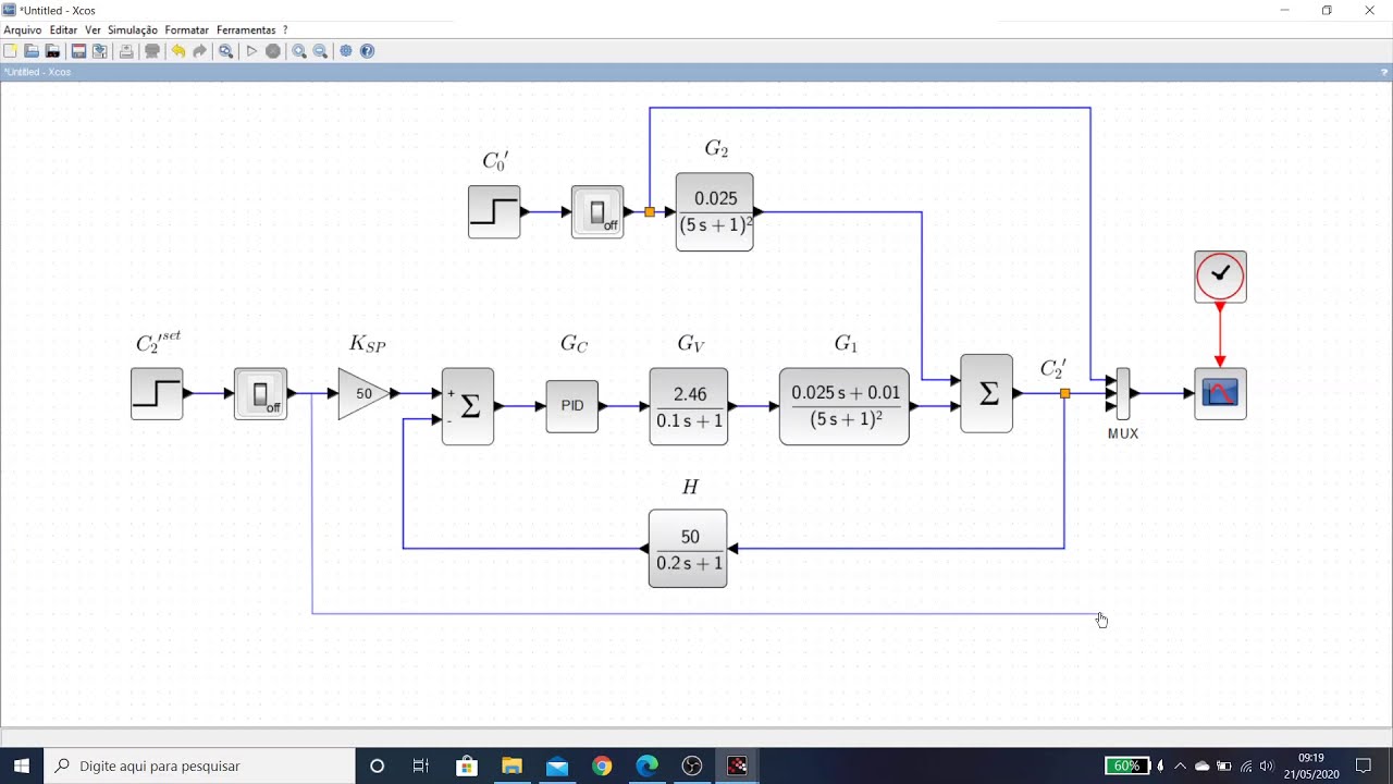 Projeto de malha de realimentação 4 - Simulação da malha no XCOS Scilab