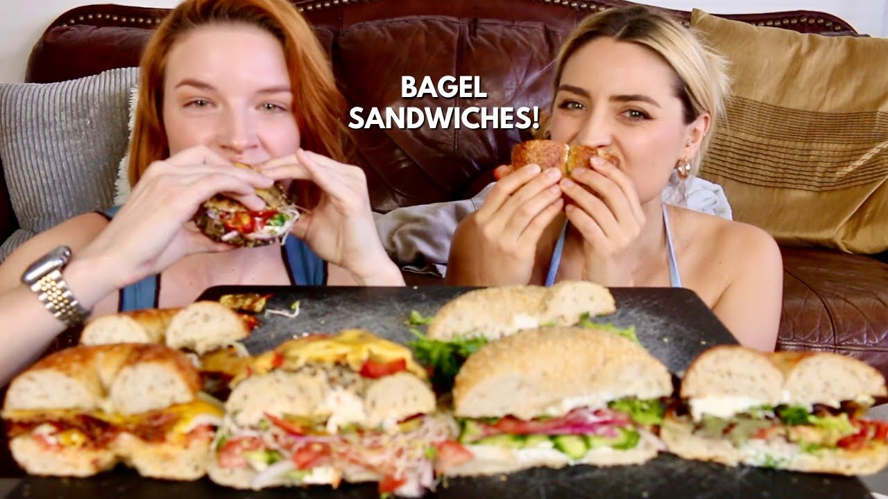 Сэндвичи с бубликами MUKBANG! Сливочный сыр + овощи