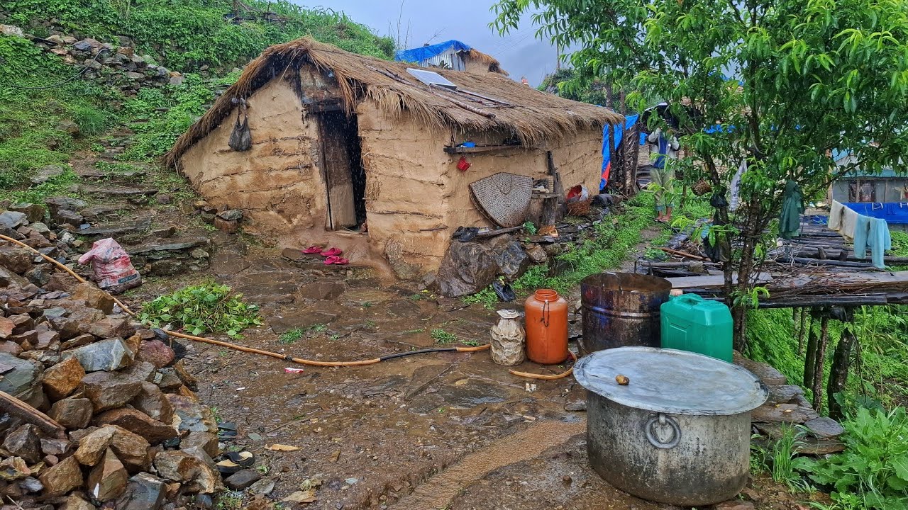 This IS Nepali Mountain Village Life in Heavy Rain || Village Documentary Video into Rainy Days || 
