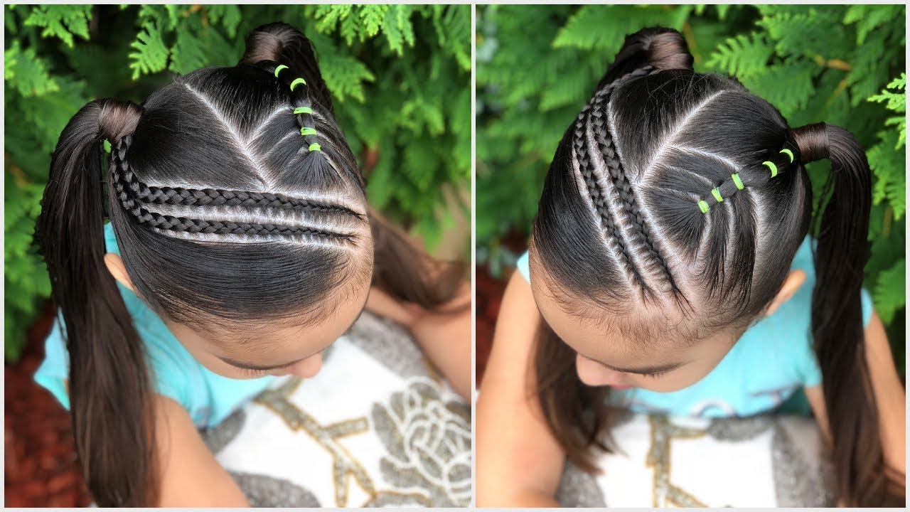 Peinados fáciles para NIÑAS|Peinado con trenzas en diagonal y coletas|LPH