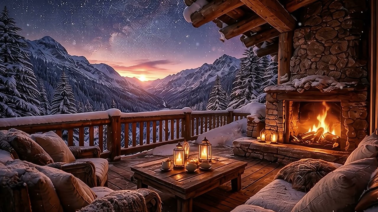 Soft Piano Music ❄️ Cozy Winter Cabin with Falling Snow | Relax, Study & Sleep