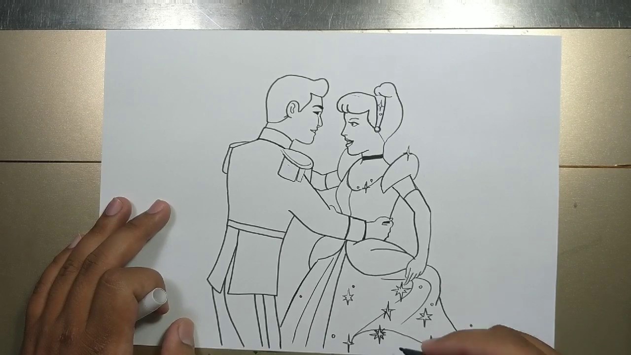 How to draw CINDERELLA with prince step by step