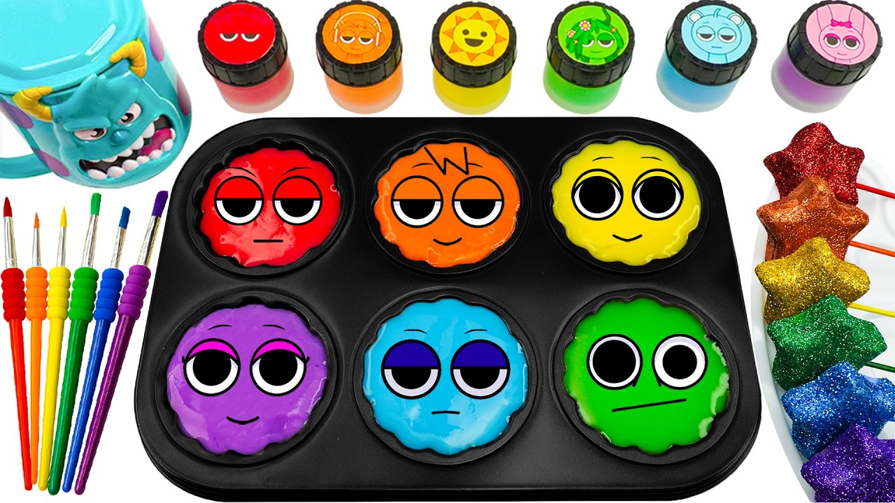 Satisfying Video 💖 Making 6 Faces Paints 6 Color GIANT Crunchy SQUID GAME & Sprunki Cutting ASMR