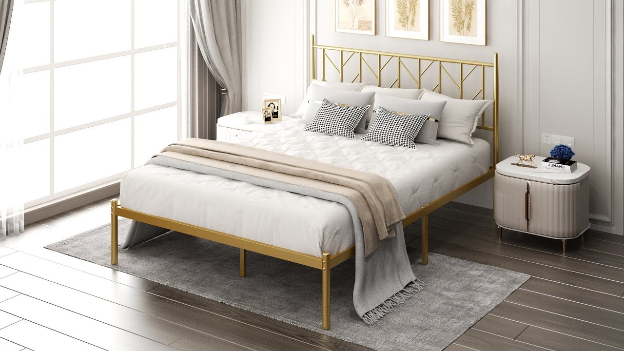Nextfur Modern Platform Bed Frame with Vintage Headboard