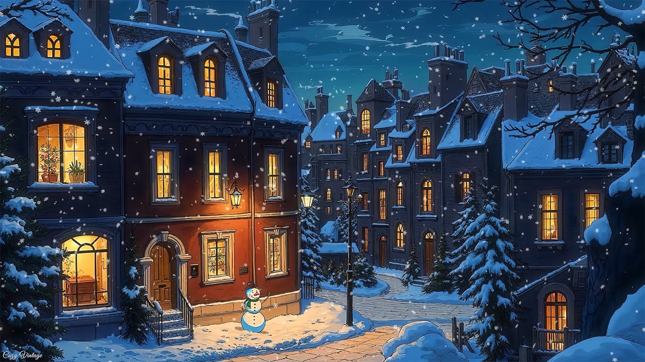 silent snowy christmas night with 1930s oldies playing in another room (fireplace sounds)