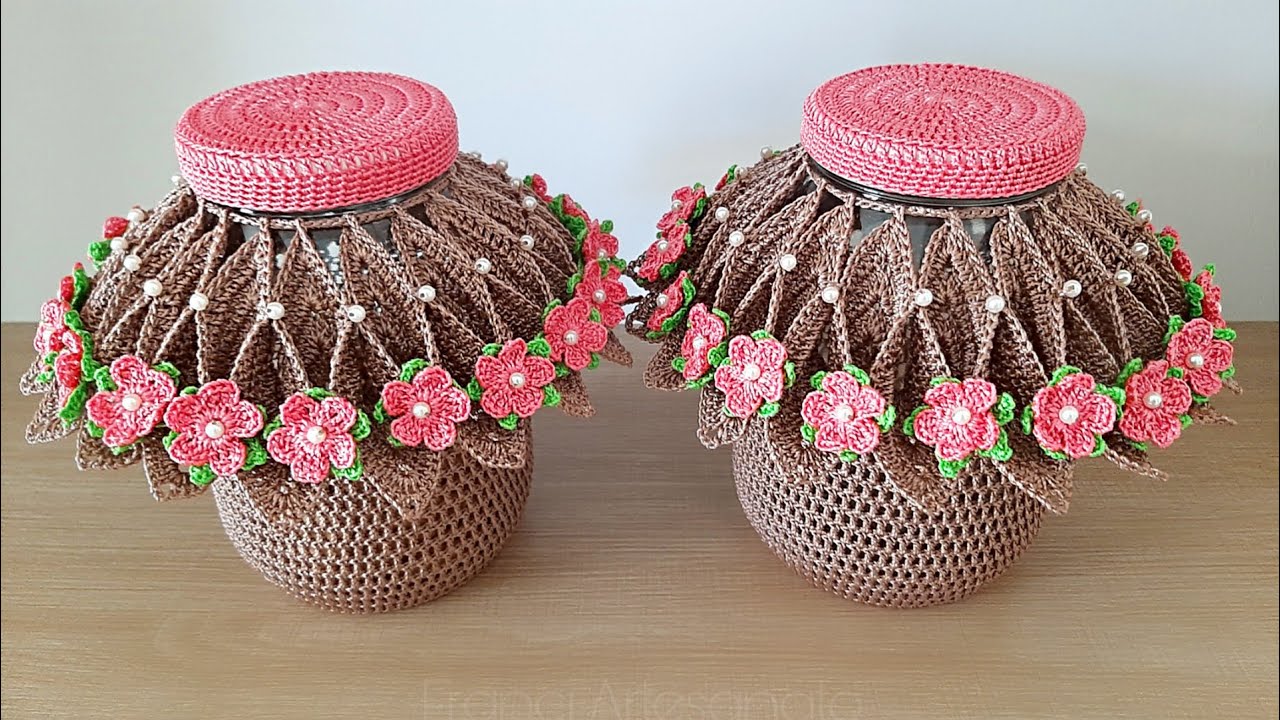 CAPA FLORAL PARA POTE DE VIDRO - FRANCI ARTESANATO