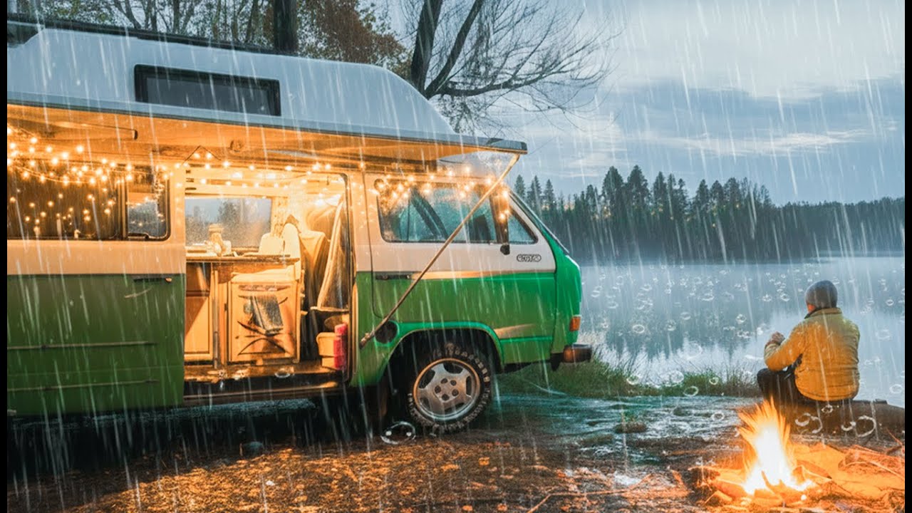 ALONE in the RAIN: Most Relaxing Solo Van Camping (Nature Sounds)