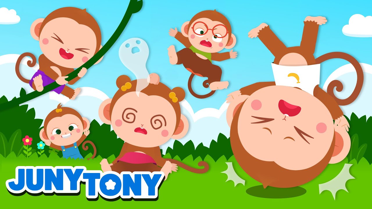 Cinco Macaquinhos Pulando Na Cama | Música Infantil | JunyTony em Português