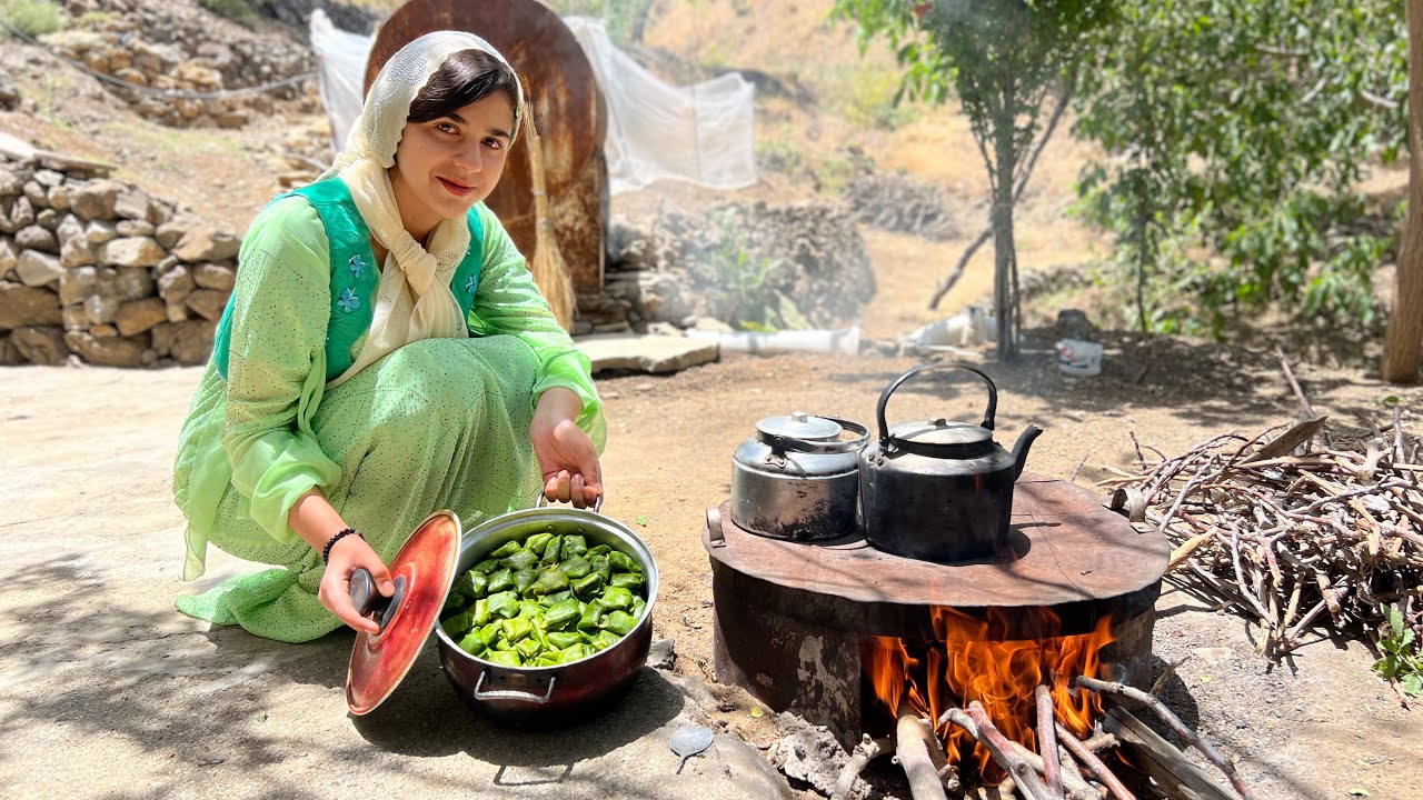 Beautiful girl cooking with dolme food_ Village girl and delicious food