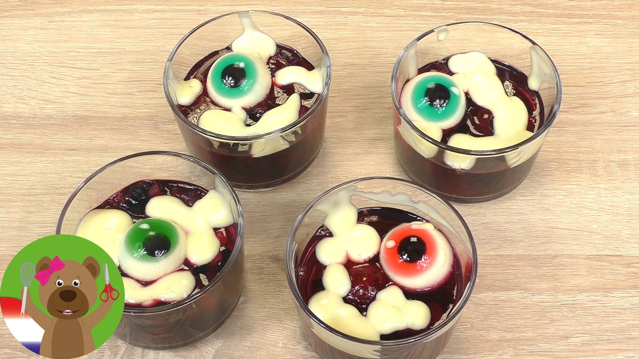 HALLOWEEN dessert met ogen | Griezelig party idee | Vruchtendrilpudding & glibberige ogen
