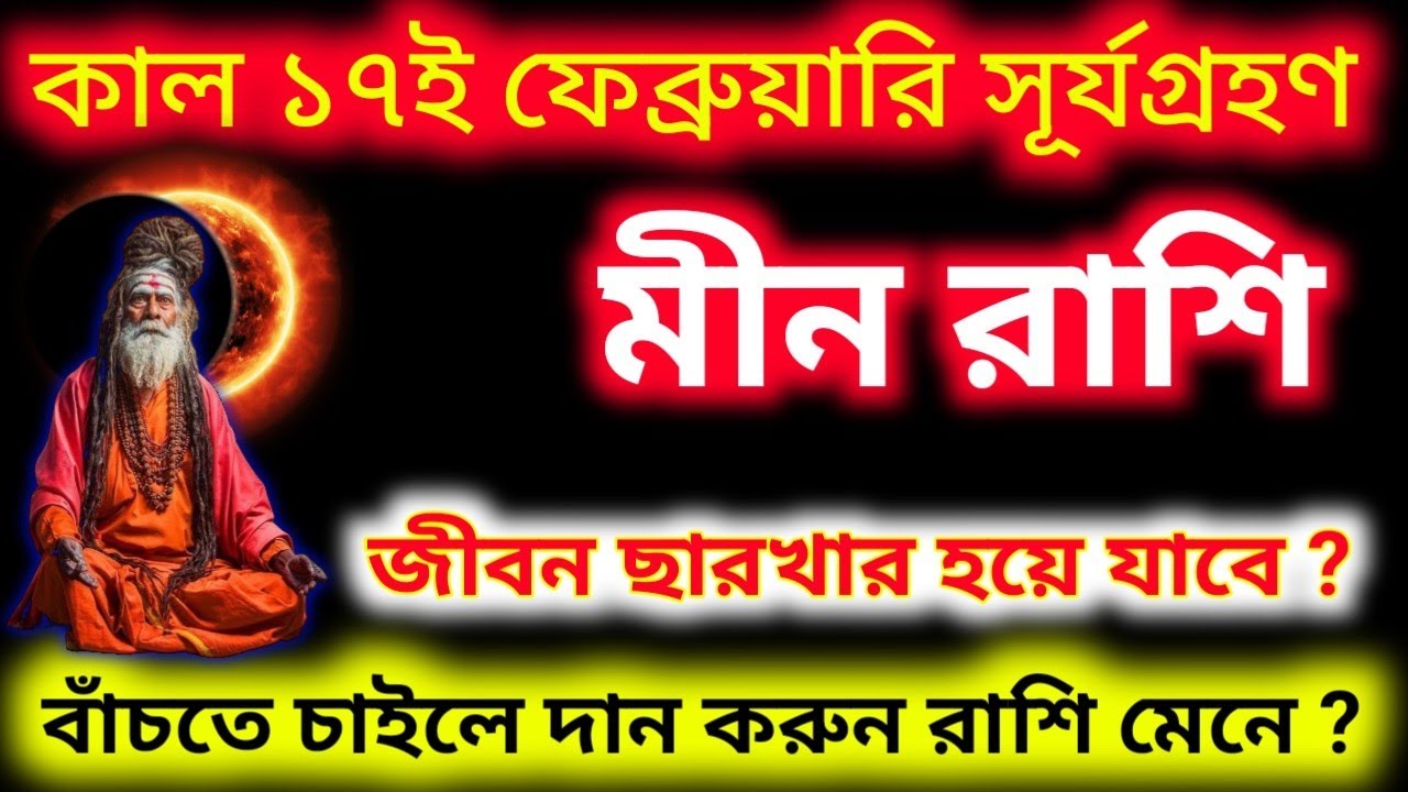 কাল ১৭ই ফেব্রুয়ারি সূর্যগ্রহণ বাঁচতে চাইলে দান করুন মীন রাশি নইলে জীবন ছারখার হয়ে যাবে। 
