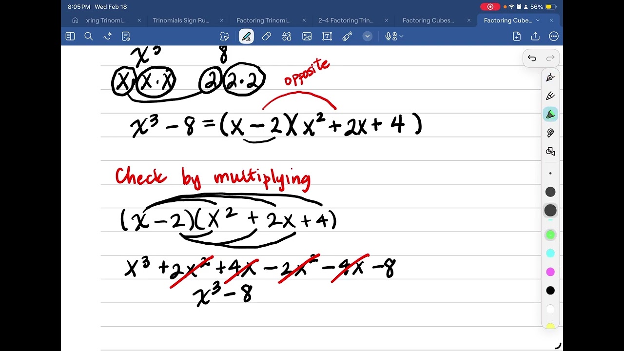 Factoring Binomials:  The difference and sum of cubes