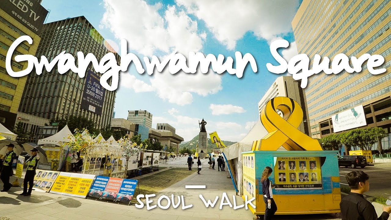 Seoul Walk: Gwanghwamun Square (광화문광장), @Line 5 - Seoul, South Korea [4K]