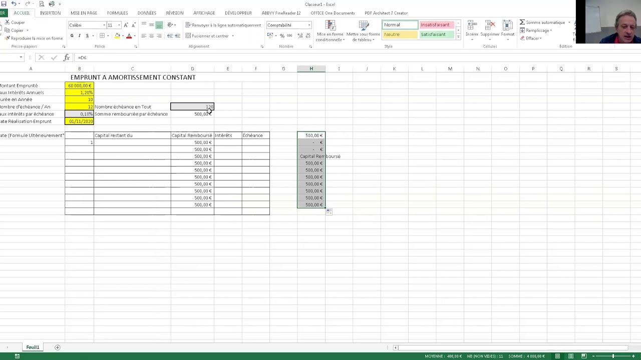 tuto Création d'un tableau d'emprunt amortissement constant