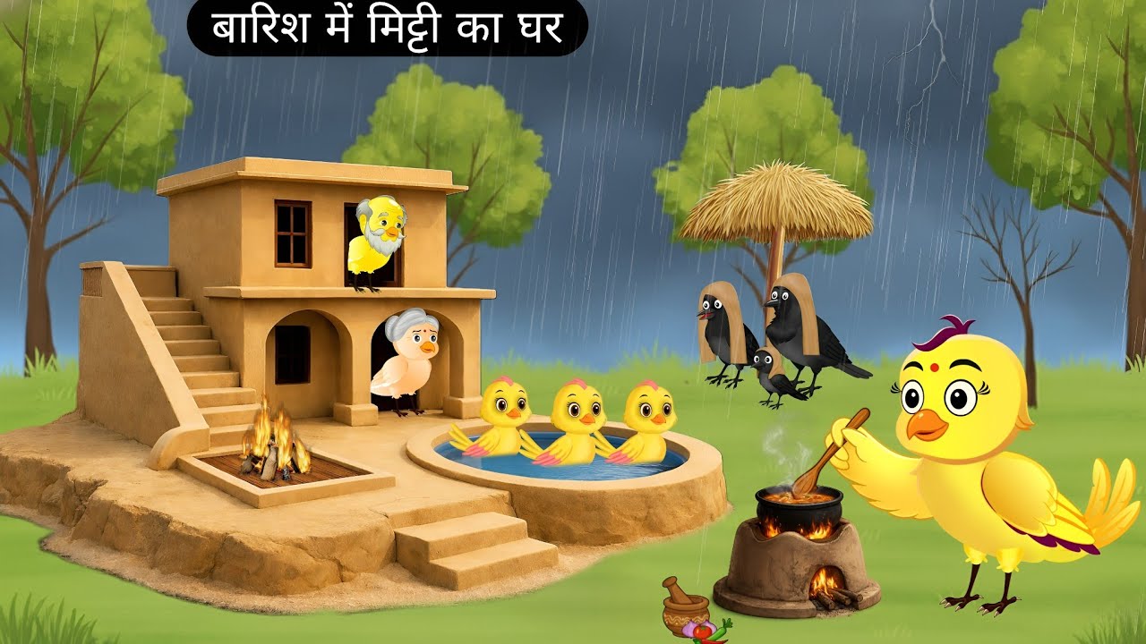 बारिश में मिट्टी का घर | Chidiya Cartoon | Kauwa Cartoon | Acche Acche Cartoon