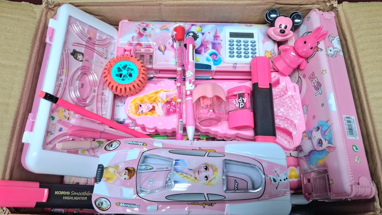 Unboxing Modern Pink Stationary | 📚, Desk Lamp, Sharpner, Pencil Box, Eraser, Pouch Notbook, Pen