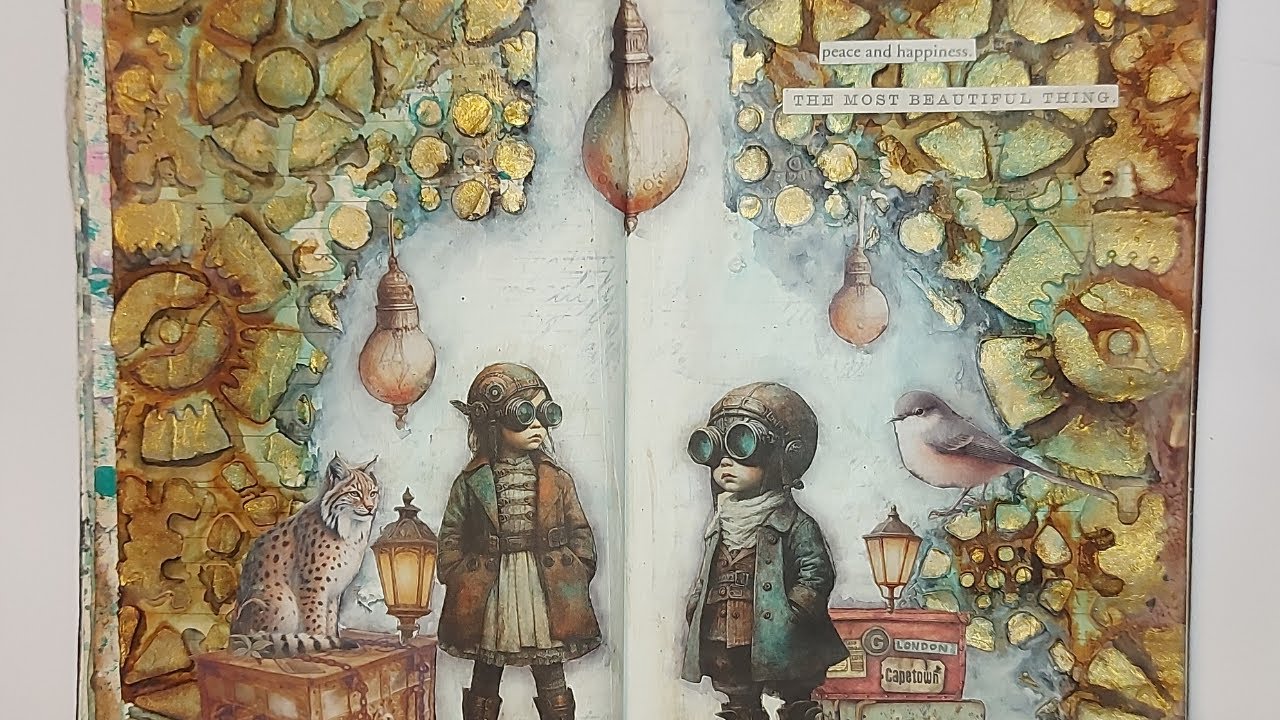 Art Journaling, Industrial Personas Ephemeras von @MaremiSmallArt  Schablonen, Distress Spray