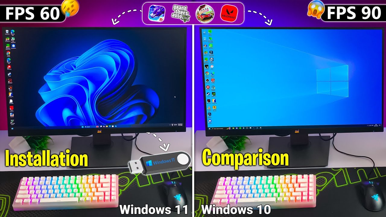 Install Windows 11 on new Gaming PC for Beginners - Windows 11 vs Windows 10 Gaming Test