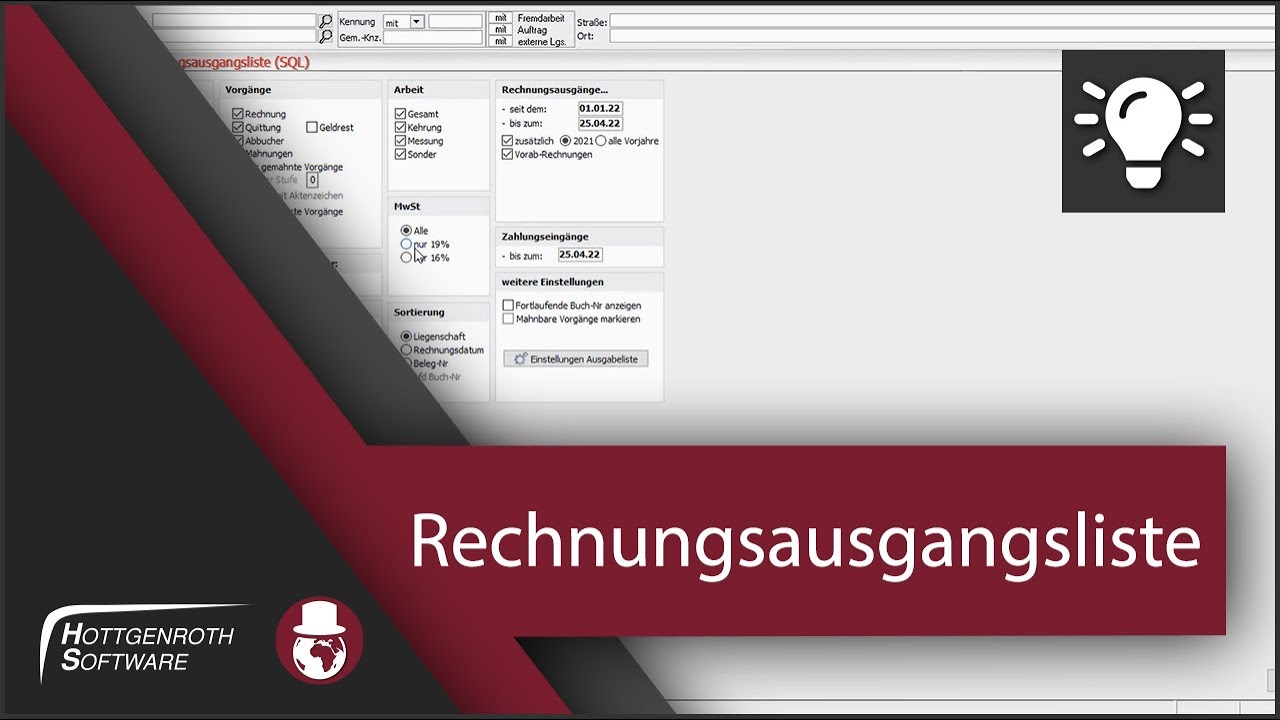 Rechnungsausgangsliste - KAMIN Futura