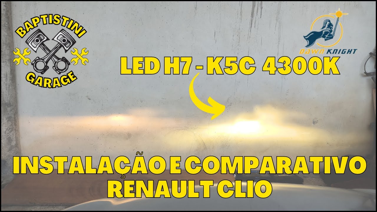 LED K5C H7 4300k - Instalação e comparação com halógena - Renault Clio