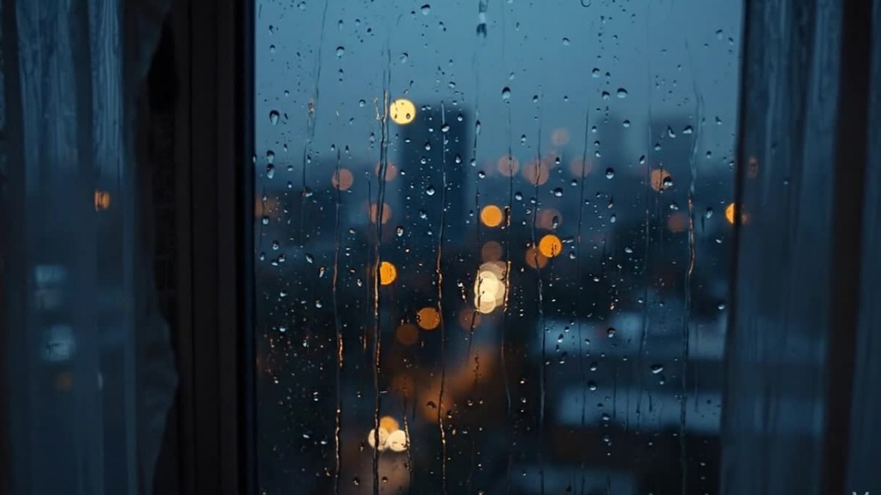 Rainy Night Window View in 4K | Calm City Ambience
