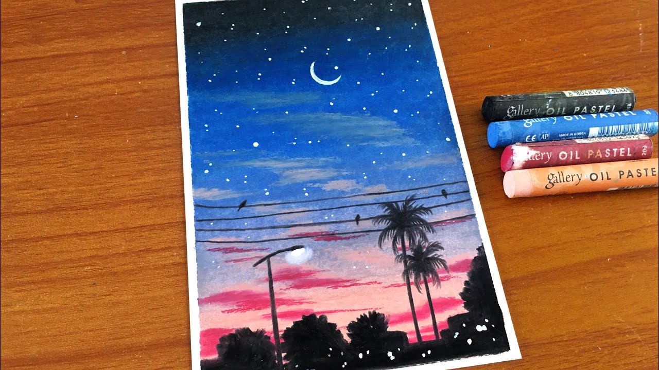 Oil Pastel Night Sky Painting for beginners | Oil Pastel Drawing