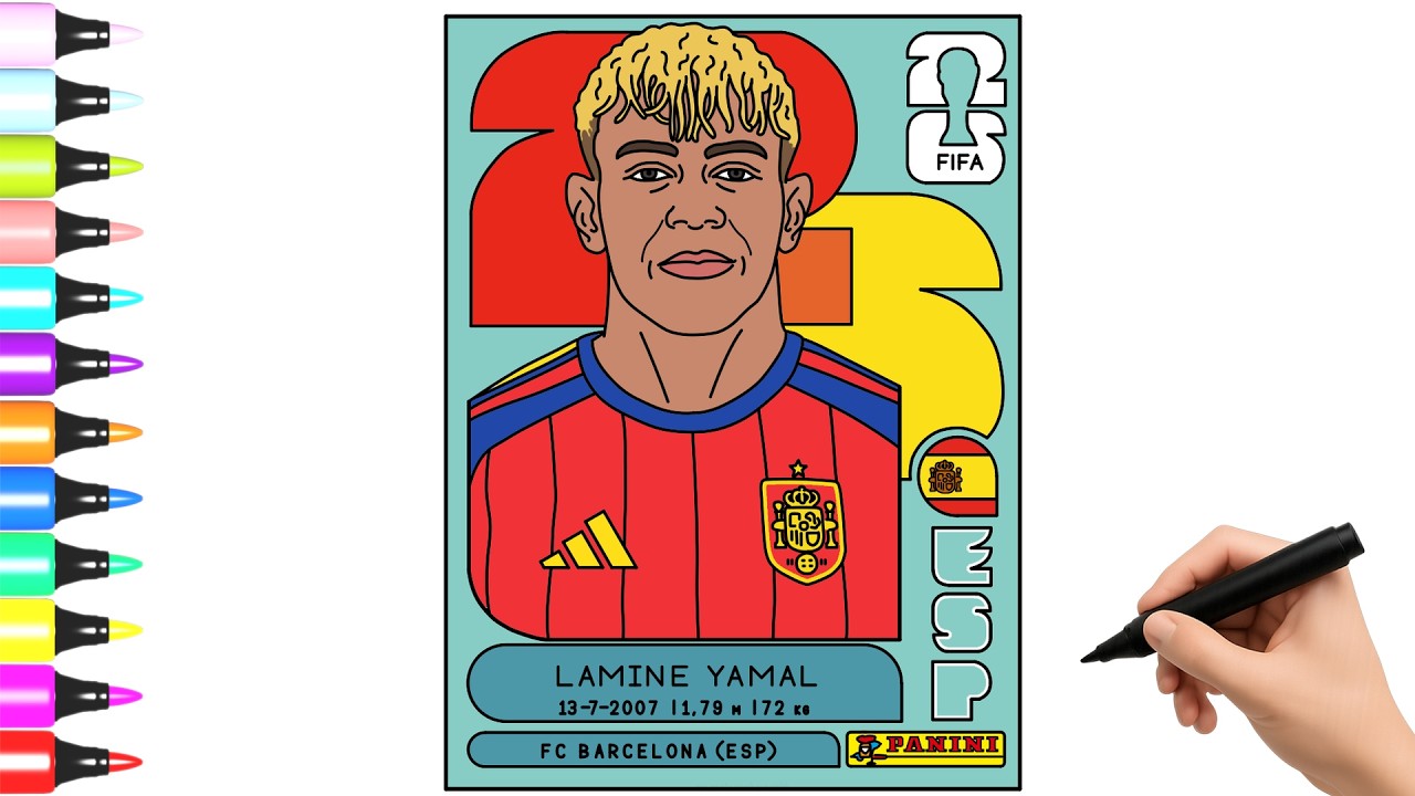 COMO DIBUJAR A PANINI STICKER LAMINE YAMAL - FIFA WORLD CUP 2026