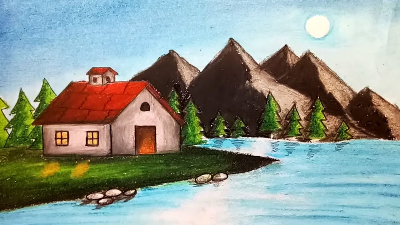 How to draw Moon Light scenery.Step by step(easy draw)
