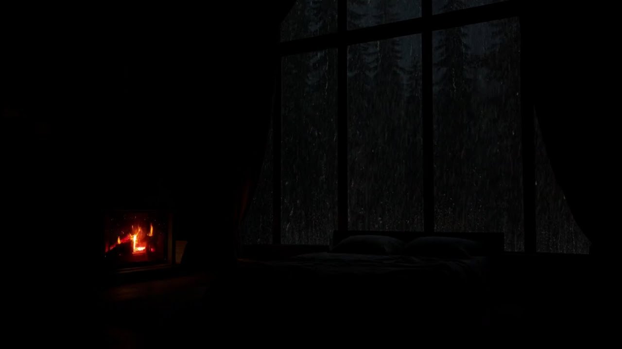 Rain on Windows in a Cozy Cabin 🔥 Fireplace Ambience for Sleep | No Ads