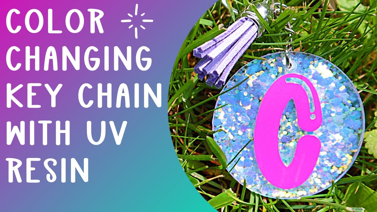 UV resin key chains - Color changing glitter and Sun vinyl