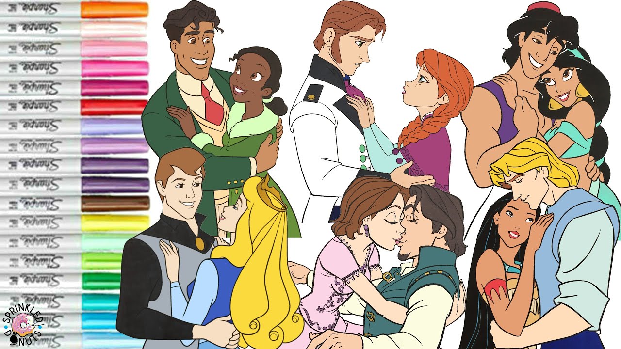 Disney Princess Coloring Book Compilation Aurora Anna Jasmine Pocahontas Flynn Hans Tiana Naveen