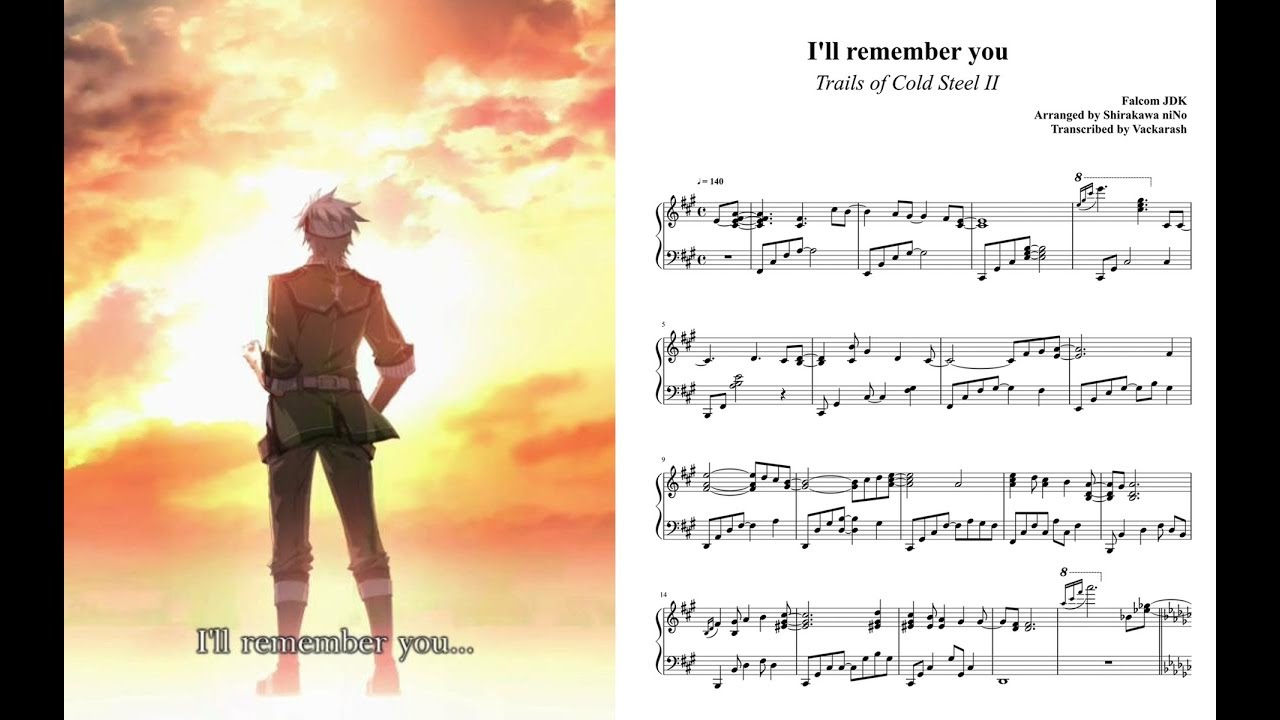 Trails of Cold Steel II ED - I'll remember you | Piano Sheet Music