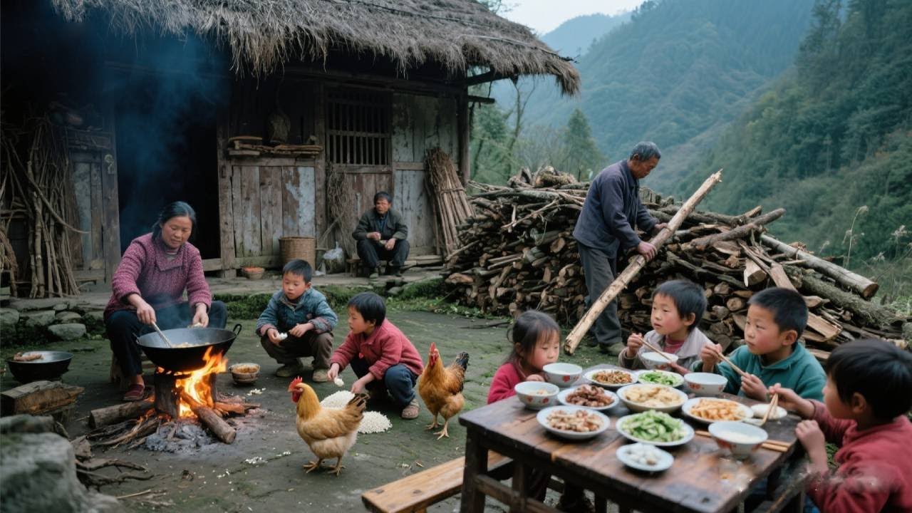 【一家七口隐居深山】在没有工作的日子里，带着五个孩子隐居山林，做饭砍柴生活真惬意！#农村生活#vlog