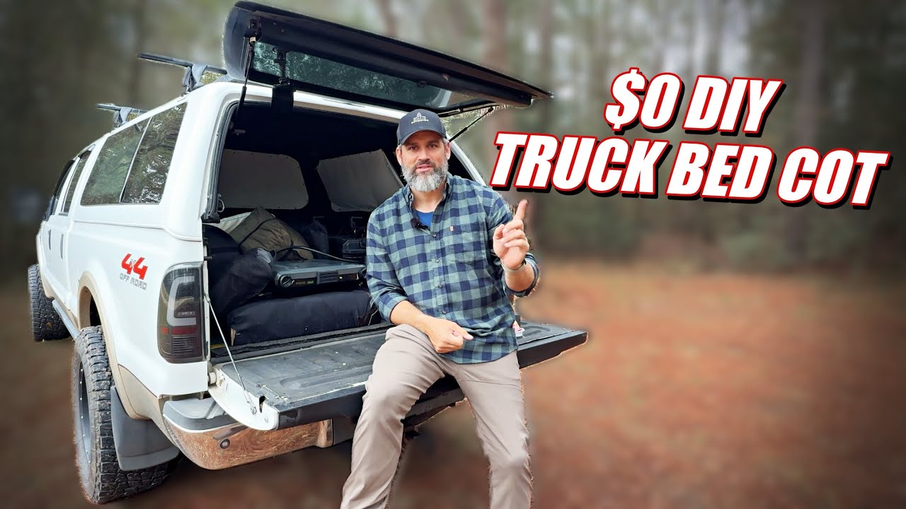 “I Built a $0 Truck Bed Cot | Cold & Rainy Truck Camping”