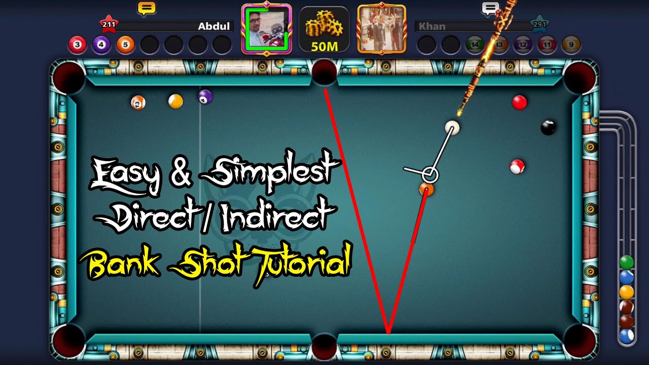 Простой урок по игре в пул-8 Ball Pool с прямым и непрямым ударом по откосу (урду/хинди)