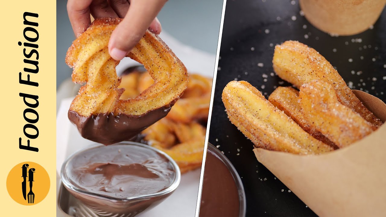 Churros with Creamy Chocolate Dip Recipe by Food Fusion