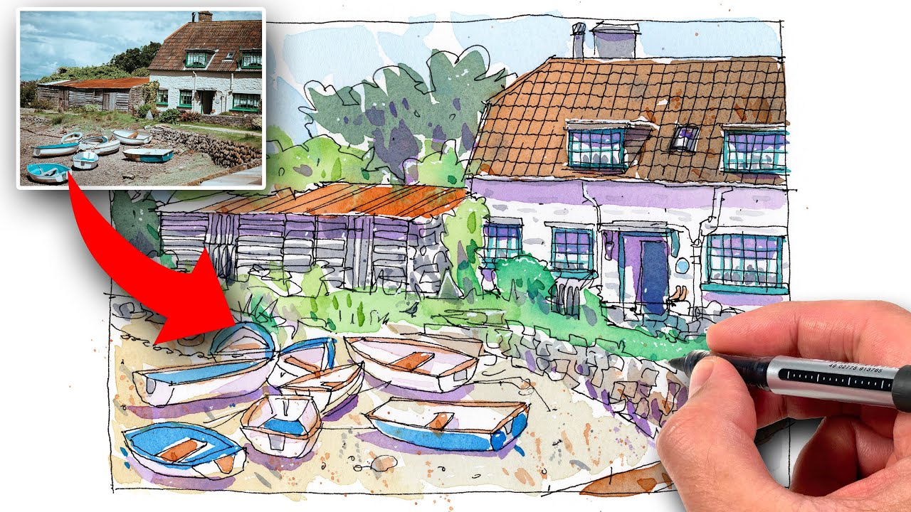 How To SIMPLIFY A Cottage Scene | Urban Sketching Tutorial For Beginners