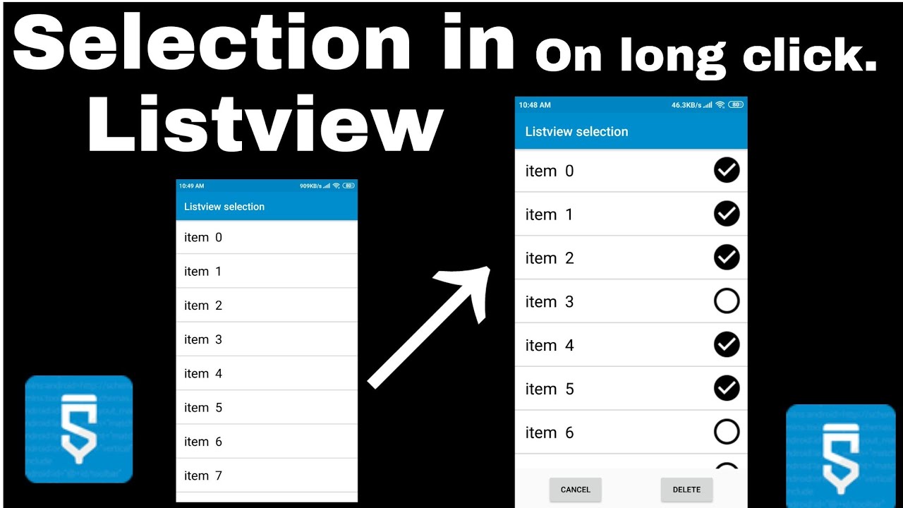 #sketchware selection in sketchware With delete and cancel options