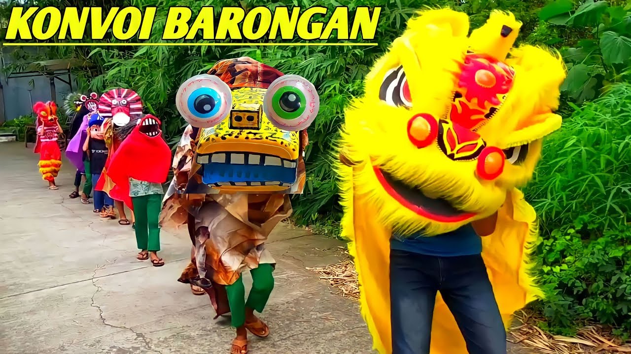 Konvoi Akbar barongan jajan eskrim di indomaret,barongan mata satu,barongan merah,barongan besar