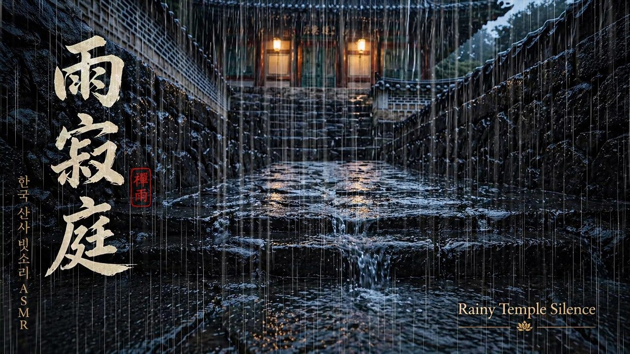 한국 산사 빗소리 | 돌계단 물길 · 사찰 밤비 ASMR | Korean Temple Rain Steps