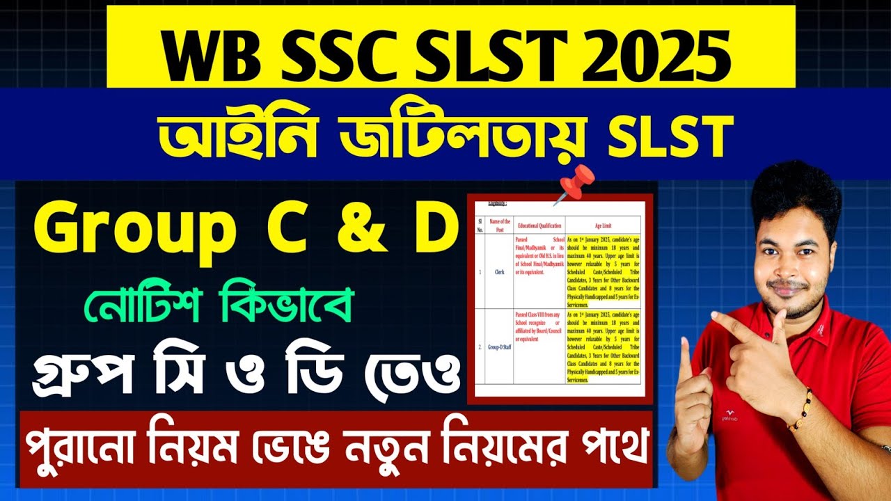 WB SSC SLST 2025: WB SSC  Group C & D Notification 2025: New Exam Pattern: WB SSC New Rule 2025