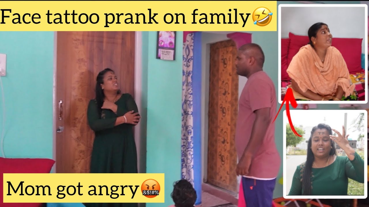 Face Tattoo prank on family😇||Mom got angry😡🤬#thirutharu #satheeshshanmu #comedy #prank